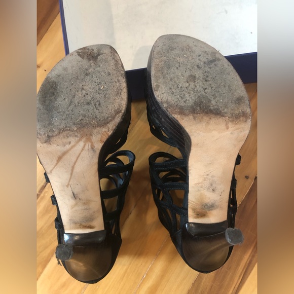 Stuart Weitzman Array Nubuc Black Platform Sandals Size 6.5 - Picture 7 of 7